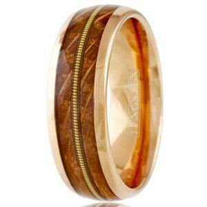 Wedding Band Rings Rose Gold Whiskey Barrel Wood Guitar Design Wedding Rings